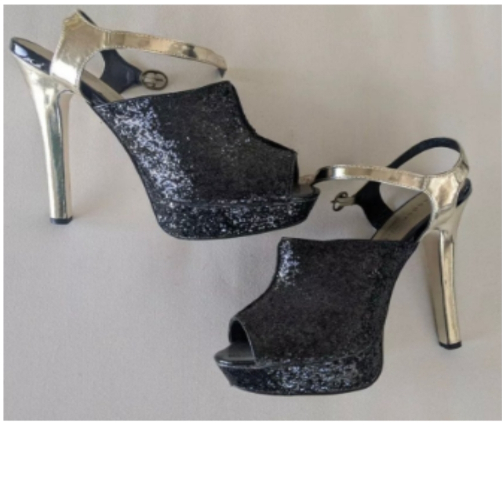 Madden girl black and gold heels Sparkle Glitter Size 8.5. Used once